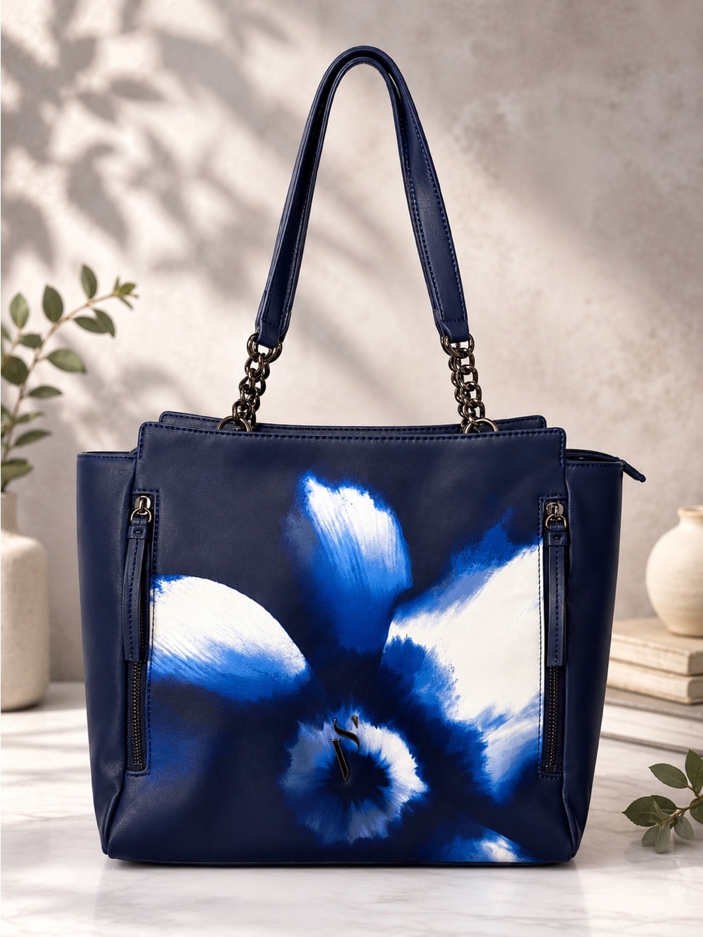 Simply Vera Vera Wang Blue Floral Tote Shoulder Bag